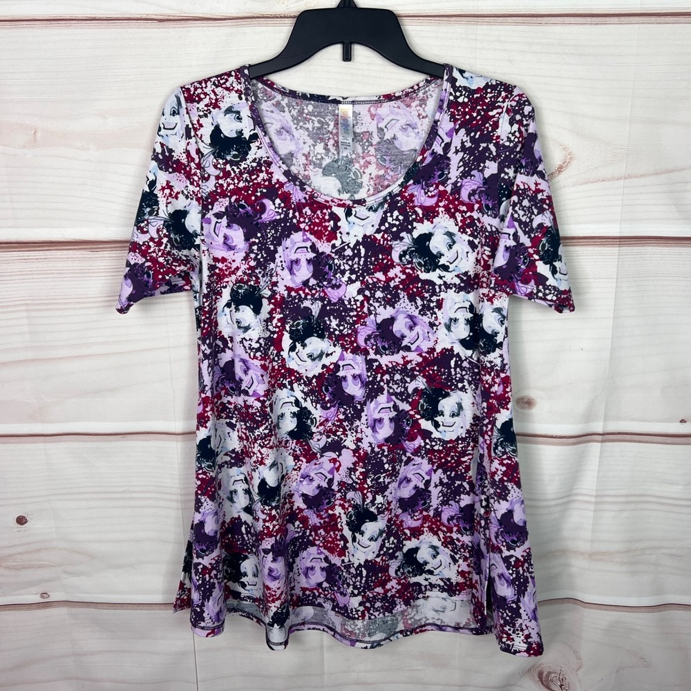 Lularoe Disney Top Womens XS Purple Cruella Deville Graphic Perfect T-Shirt Knit